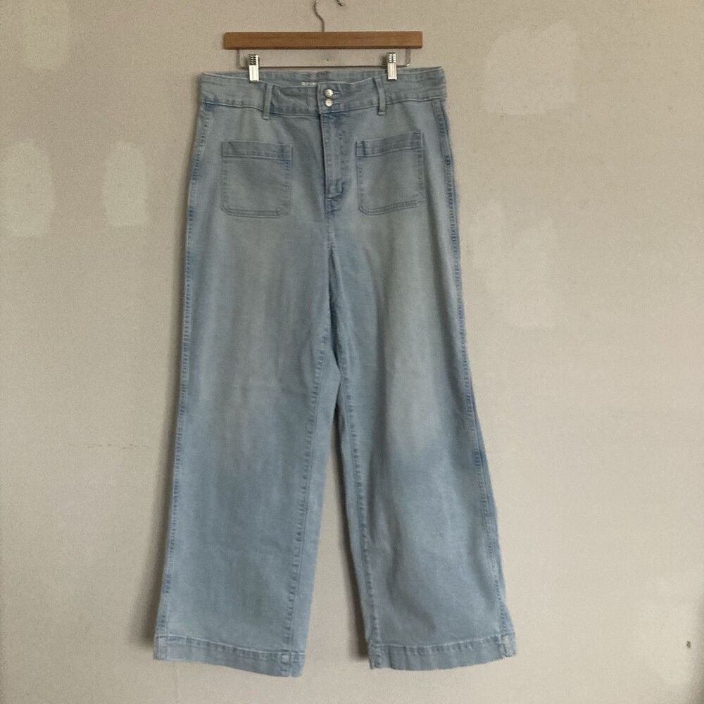 Old Navy Wide Leg Mariner Jeans Light Blue 14 Extra High Rise Patch Pockets